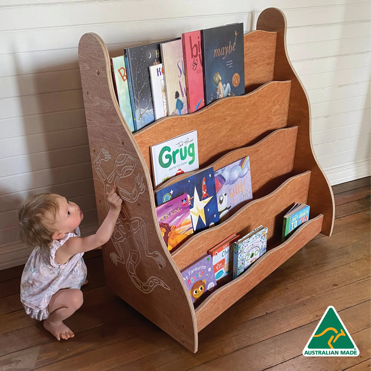 Indigenous Goanna Bookshelf — angled view