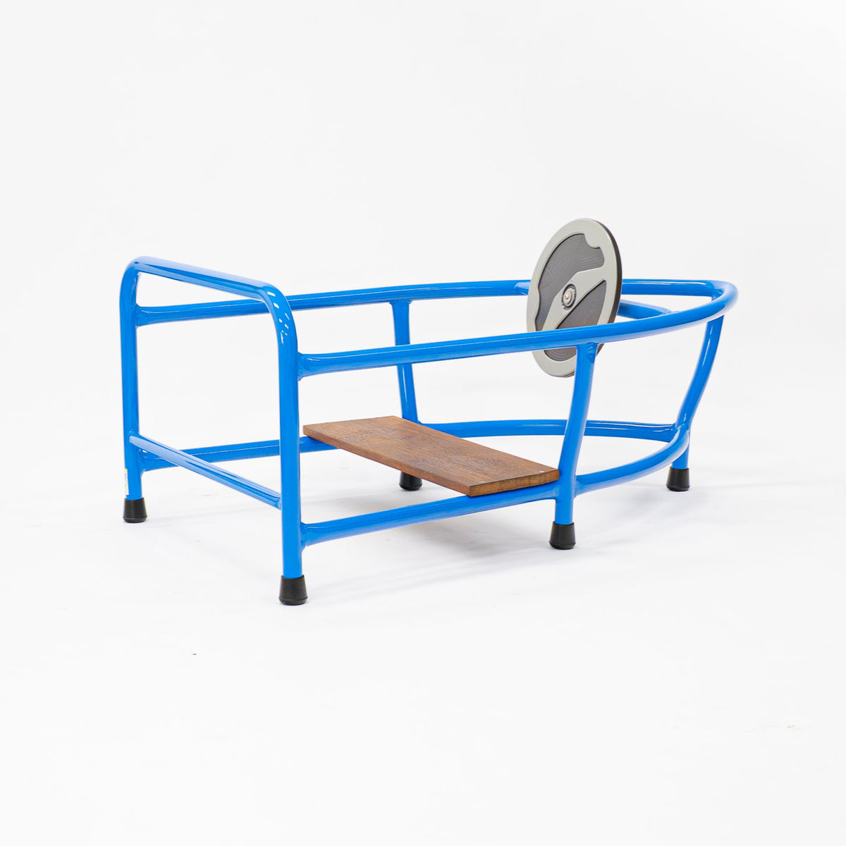 Aussie Play Speed Boat in powder-coated blue aluminium with hardwood Merbau seats and steering wheel.