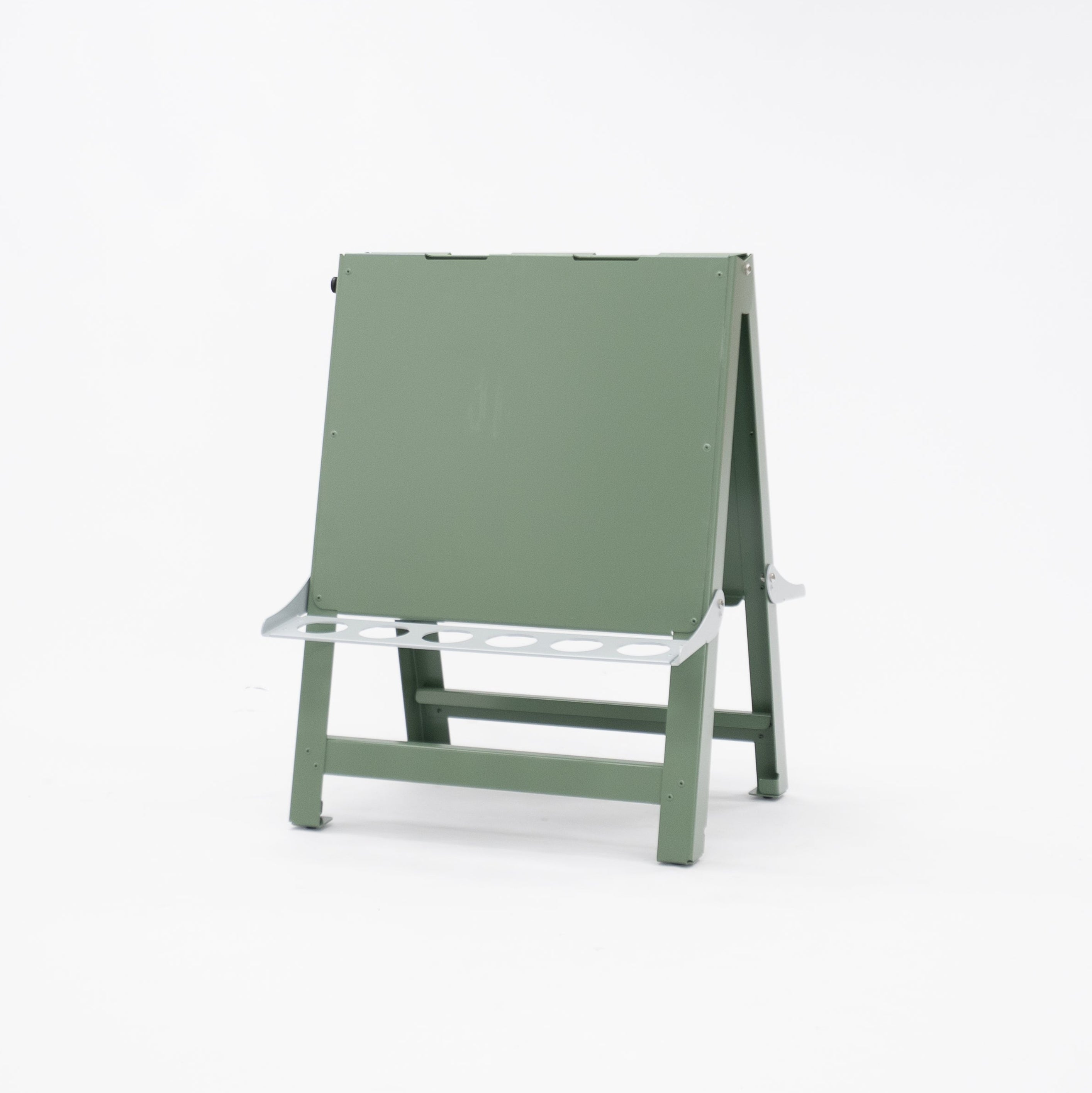 Double-sided painting easel sized for toddlers, crafted from durable aluminium and powder-coated steel for easy cleaning after messy play. Supports A2 paper secured by pegs or clips, allowing two toddlers to create side by side. Ideal art resource for early childhood educators, childcare centres, daycare and preschool settings supporting creative play and fine-motor development.