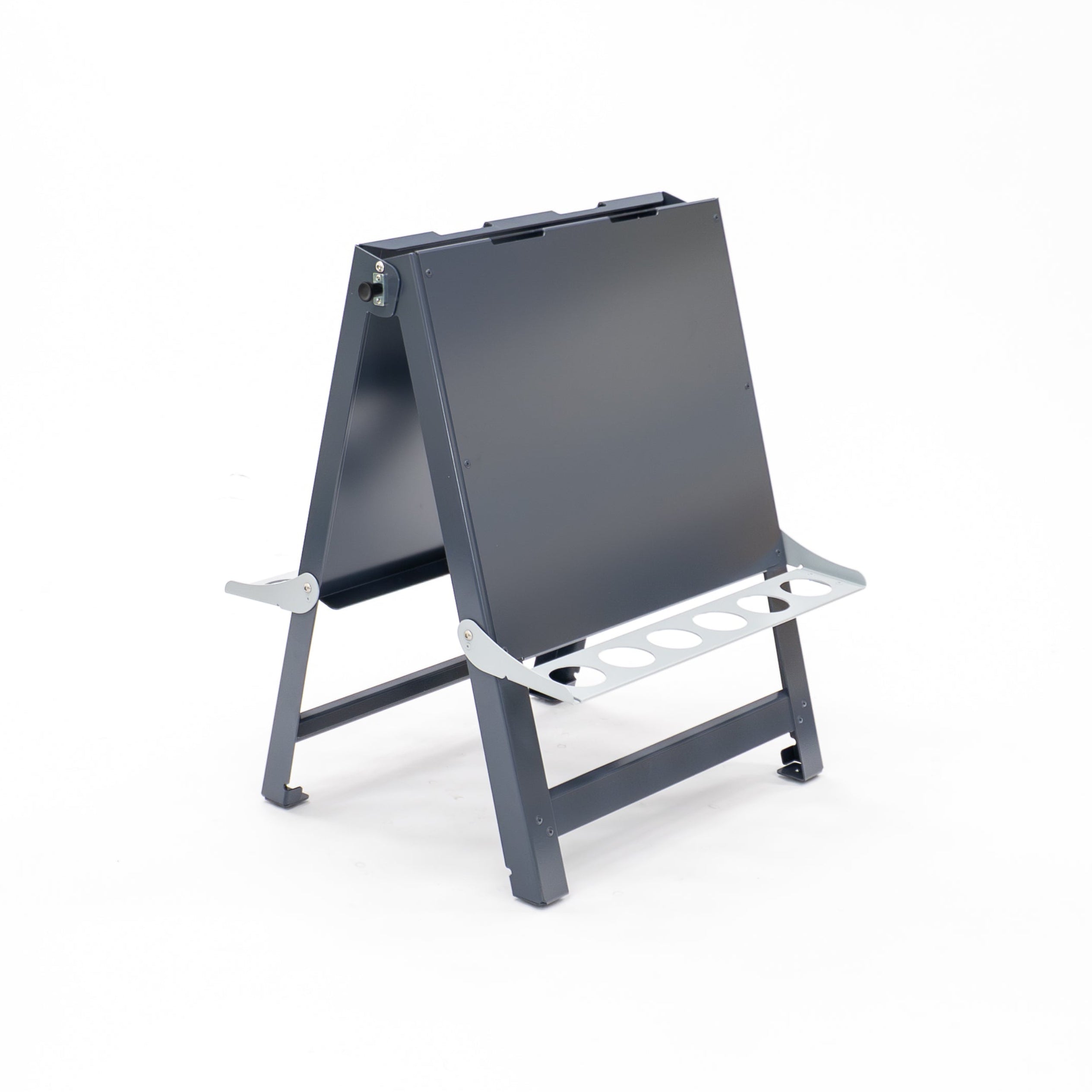 Easy-clean aluminium double-sided easel, supporting collaborative creative play, sensory exploration and fine-motor development. Ideal for ECE educators, childcare workers and daycare teachers.