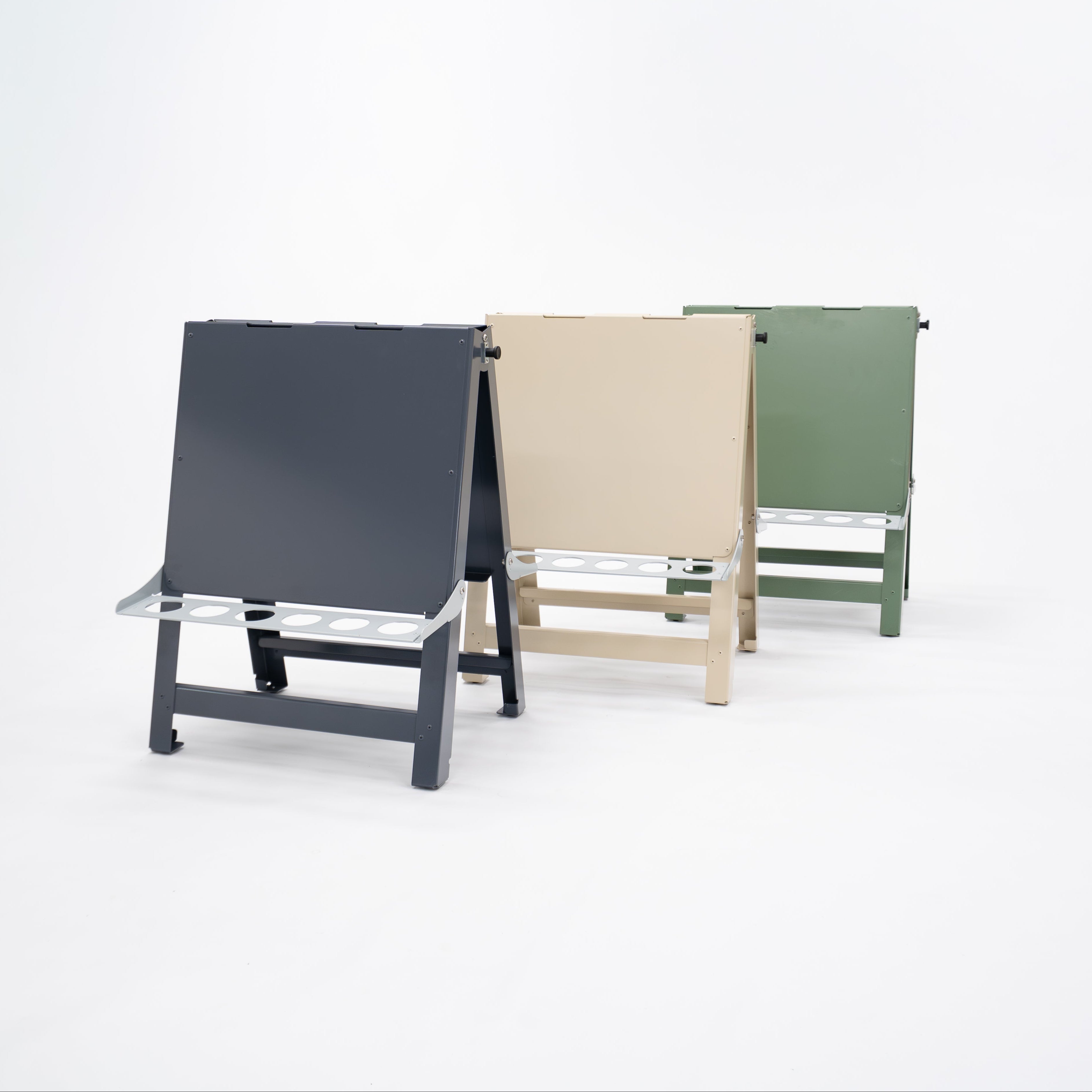 Australian-made aluminium double-sided painting easel for toddlers, ideal for childcare centres, daycare and early childhood education settings indoors and outdoors.