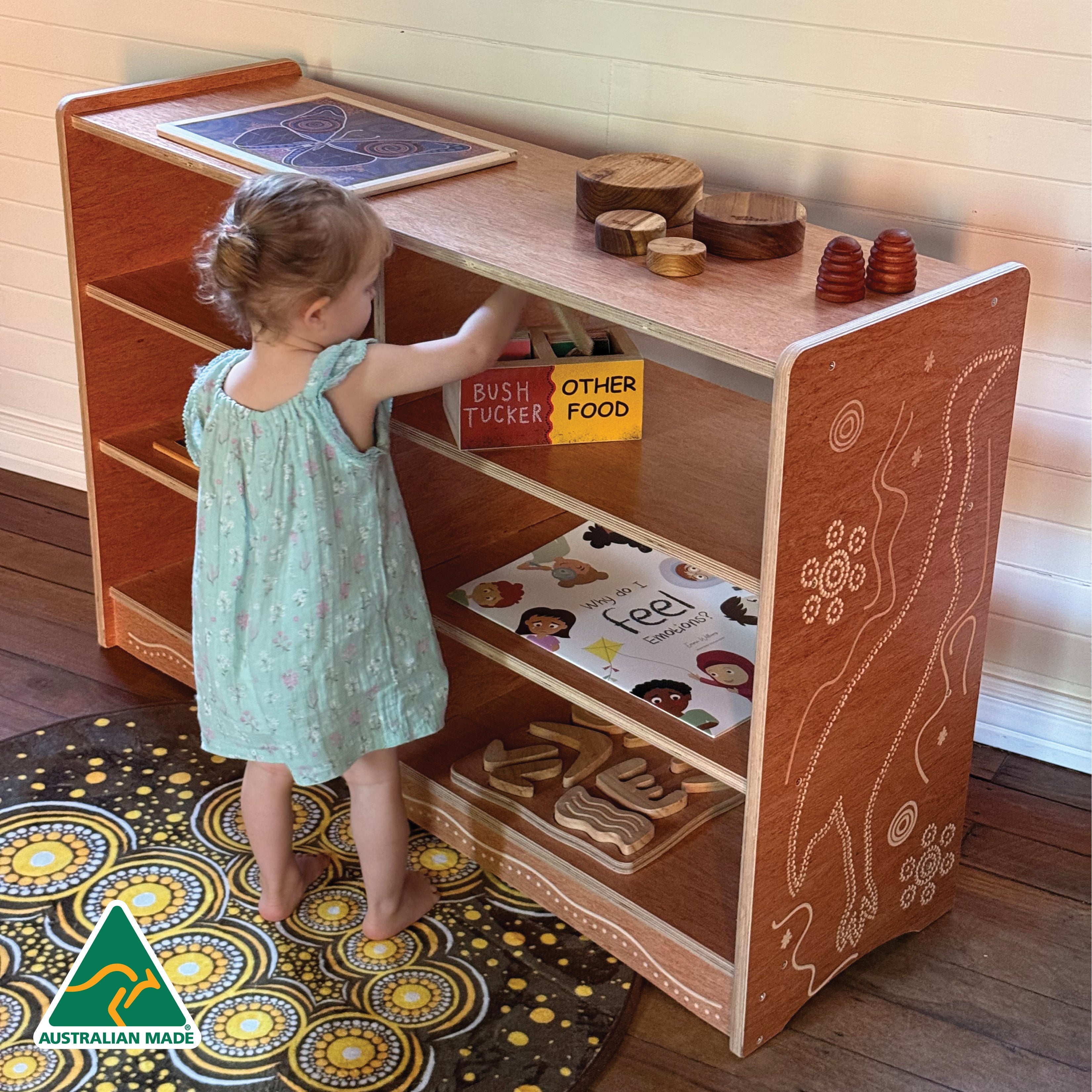 Emu in the Sky – Indigenous Wooden Shelf Unit - 120cm