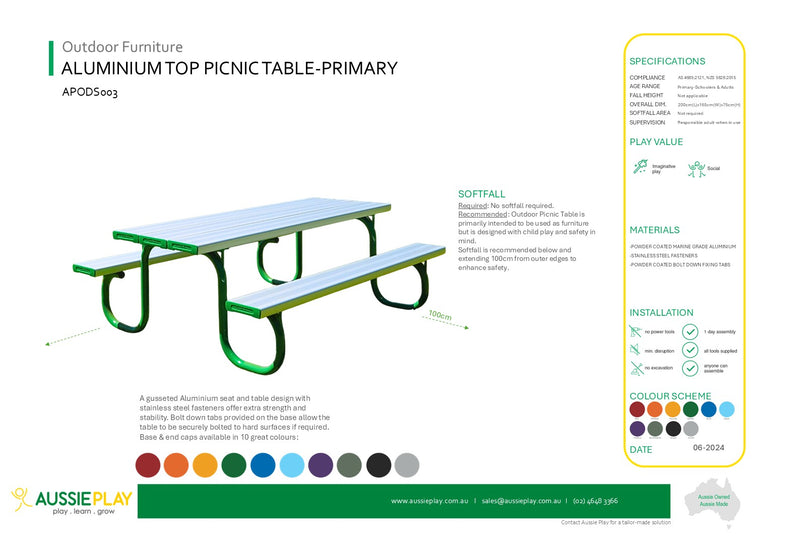 Aluminium Top Picnic Table- Primary