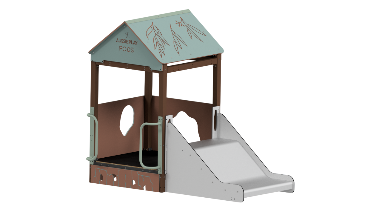 Children's playhouse with slide on a white background