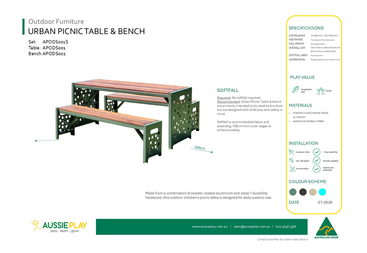 Urban Picnic Table and Bench Set