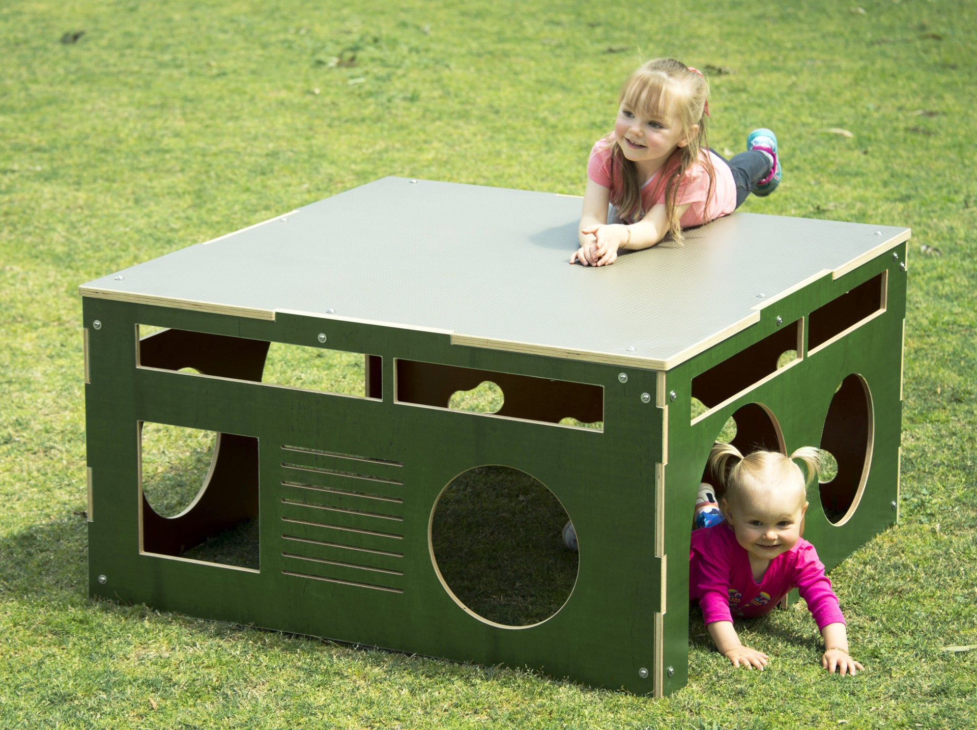 Movable playground equipment plywood cube